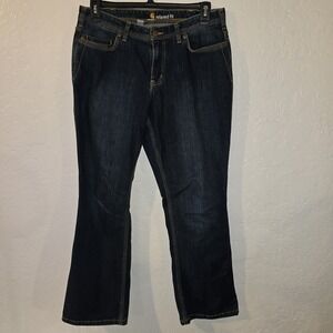 Carhartt Relaxed Fit Jeans Womens Size 12 Stretch Straight Leg Dark Wash